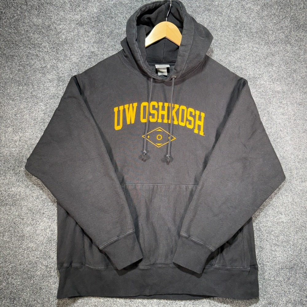 Champion Reverse Weave UW Oshkosh Hoodie Mens XL Black Collegiate Sweatshirt VTG